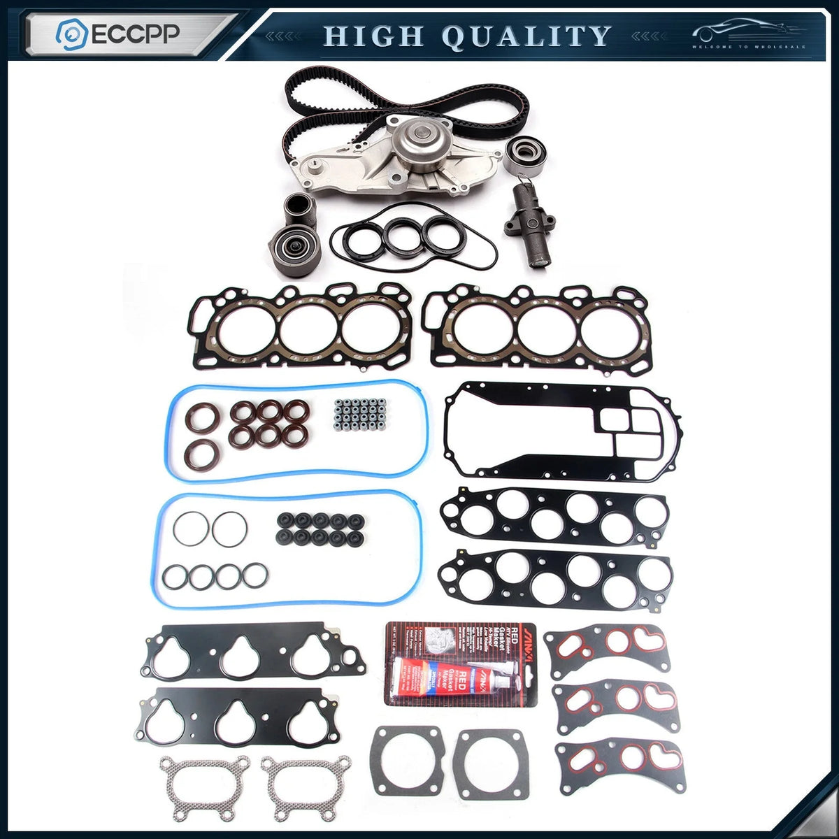 For 05-10 Honda Odyssey Pilot 3.5L Timing Belt Kit Water Pump Head Gasket Set 6B93BC-57 [1]