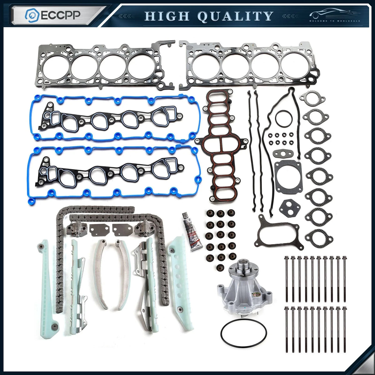 For 1997 1998 1999 Ford F-150 4.6L Head Gasket Set Water Pump Timing Chain Kit 6B93BC-57 [1]