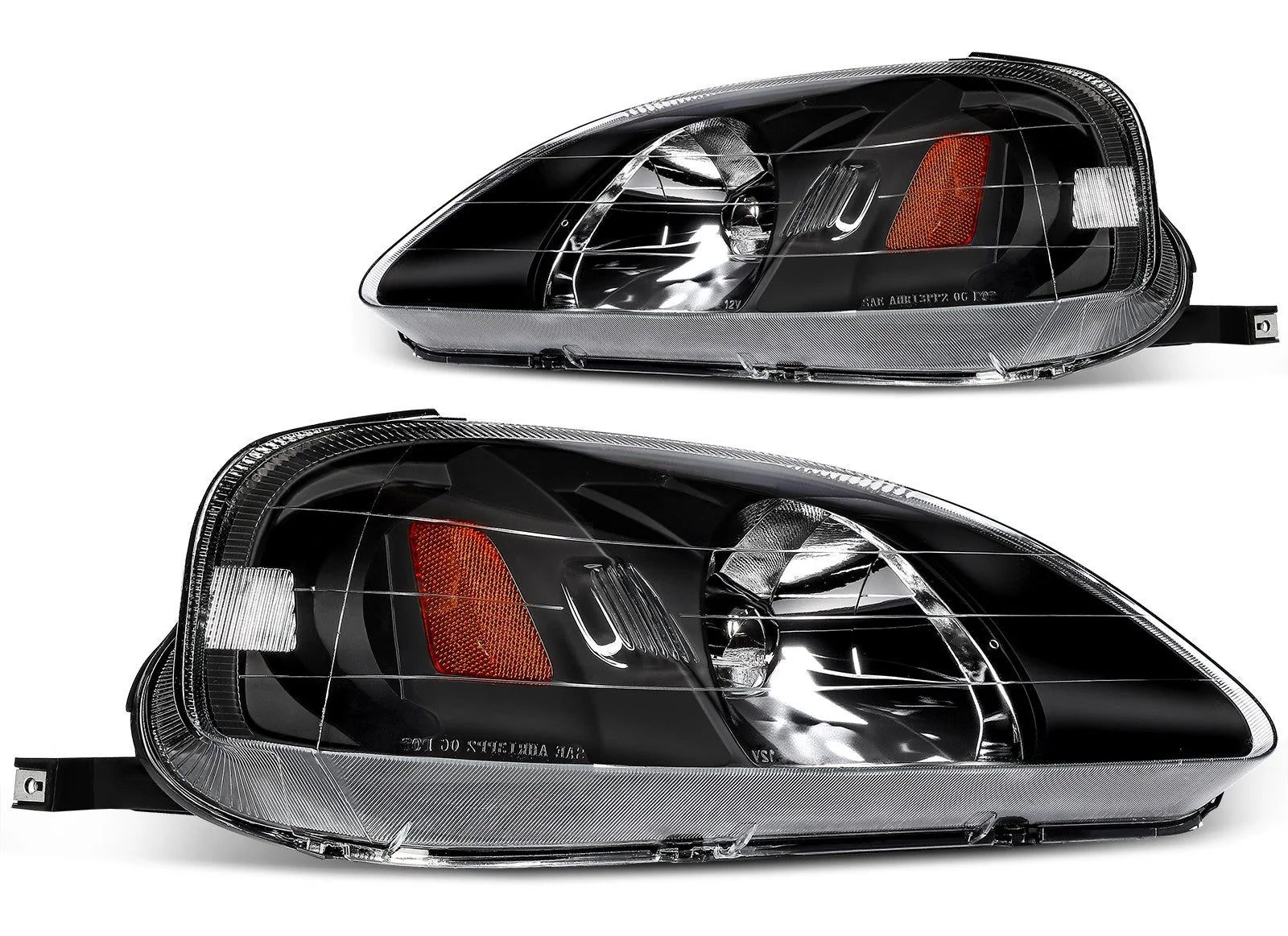 For 1999-2000 Honda Civic Front Headlights Assembly Black Headlamps Left + Right 6B93BC-57 [1]