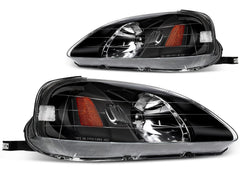 For 1999-2000 Honda Civic Front Headlights Assembly Black Headlamps Left + Right 6B93BC-57 [1]