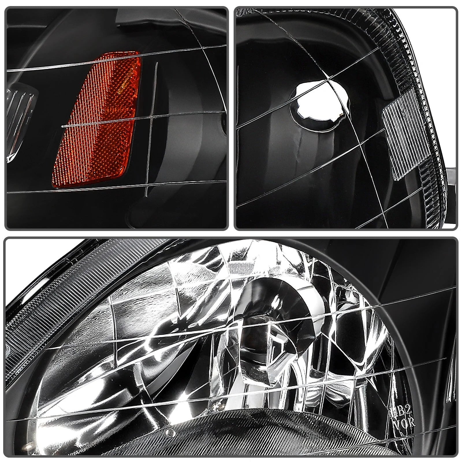 For 1999-2000 Honda Civic Front Headlights Assembly Black Headlamps Left + Right 6B93BC-57 [9]