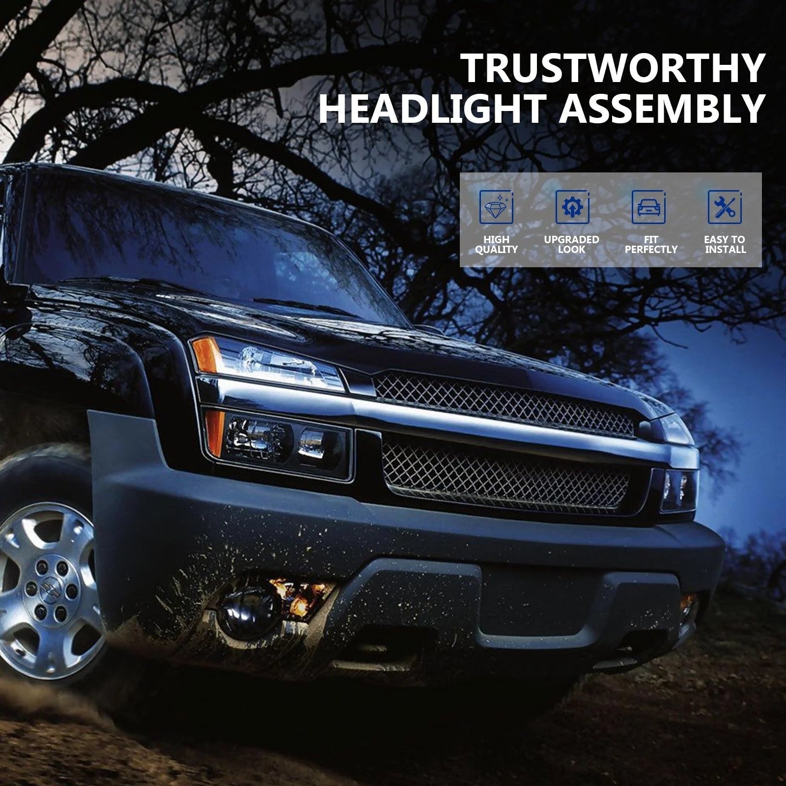 For 2002-2006 Chevy Avalanche Replacement Headlights Assembly Pair Clear Lens 6B93BC-57 [6]