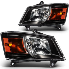 For 2010-2008 Dodge Grand Caravan Black Housing w/Amber L+R Headlights Assembly 6B93BC-57 [1]