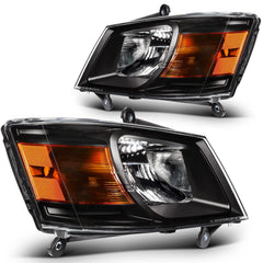 For 2010-2008 Dodge Grand Caravan Black Housing w/Amber L+R Headlights Assembly 6B93BC-57 [2]