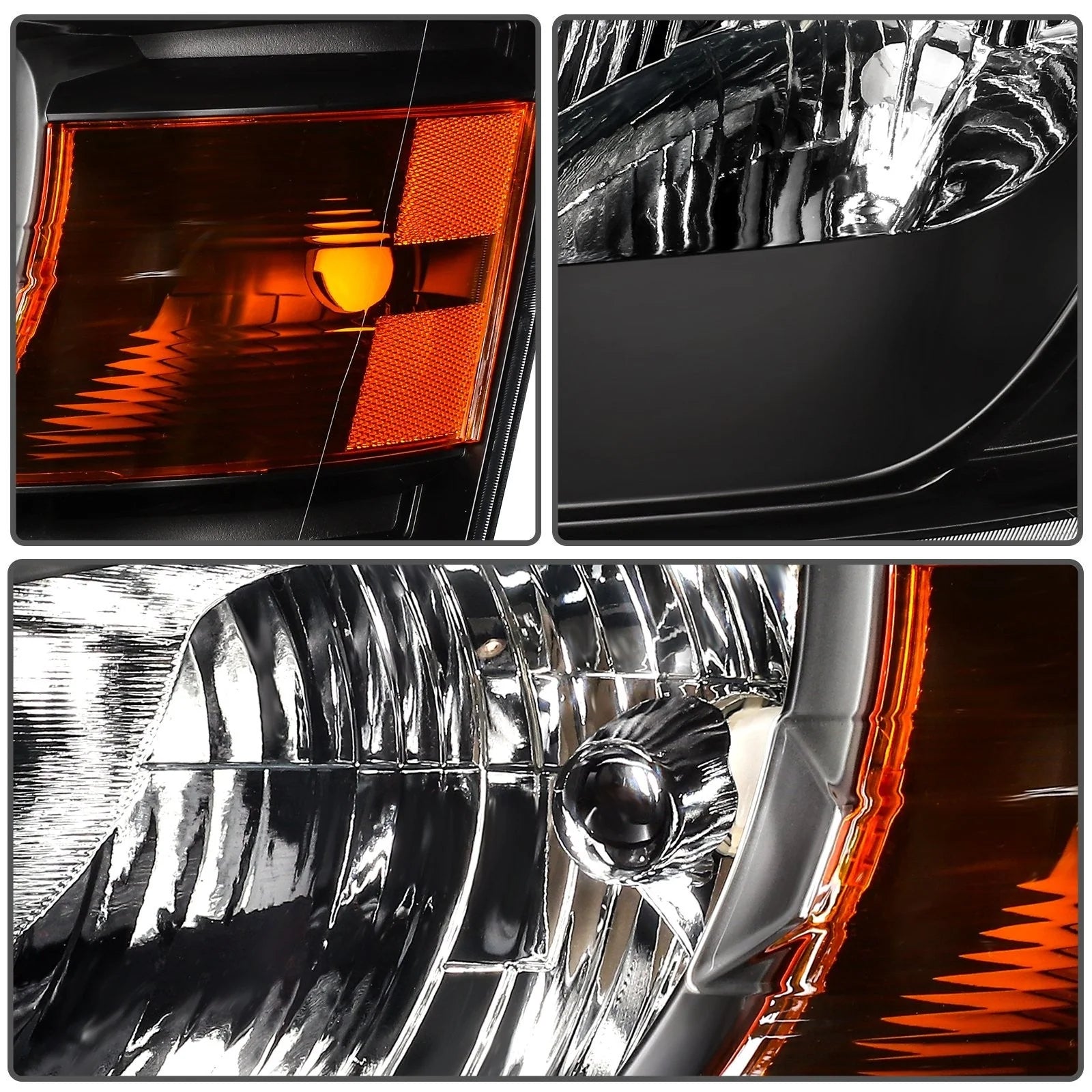 For 2010-2008 Dodge Grand Caravan Black Housing w/Amber L+R Headlights Assembly 6B93BC-57 [9]