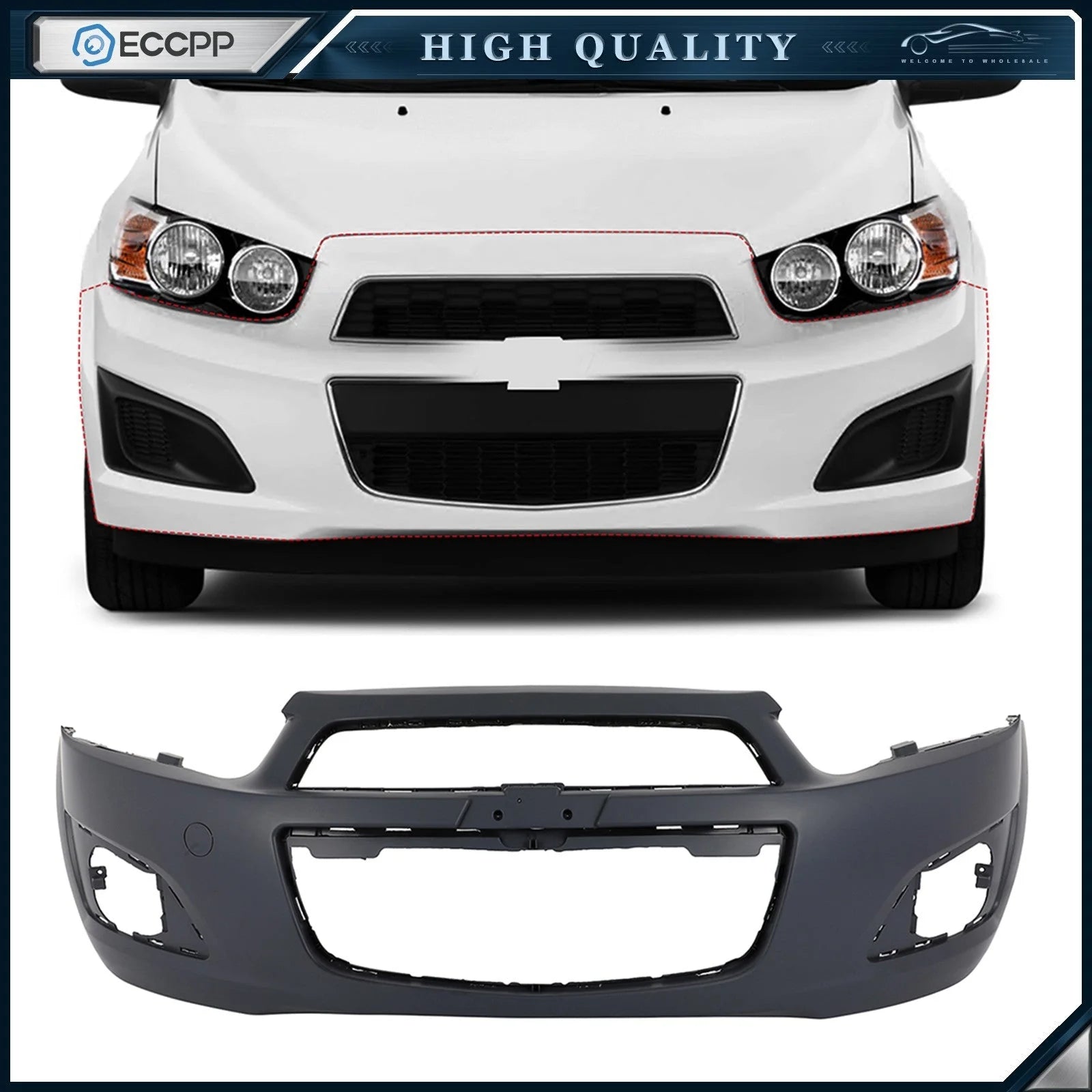 For 2012 2013-2016 Chevy Chevrolet Sonic Primed Front Bumper Cover Replacement 6B93BC-57 [1]