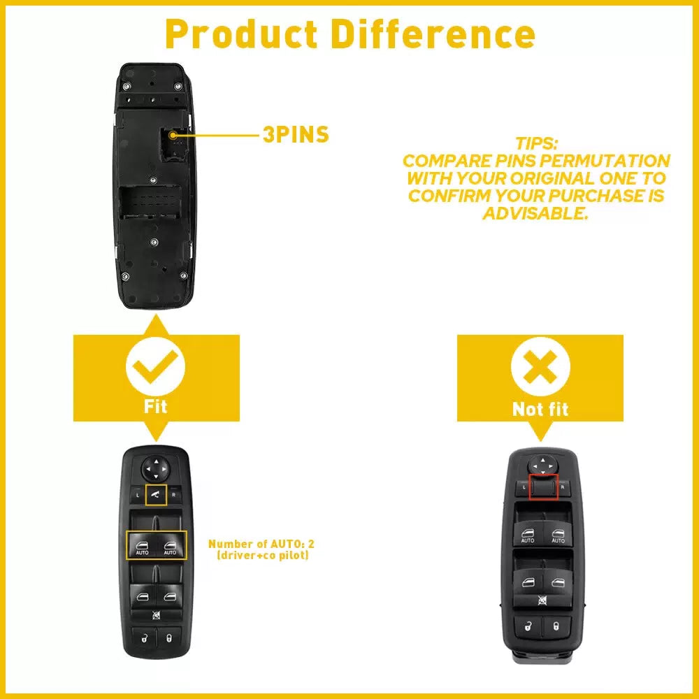 For 2012-2016 Chrysler Town Country Grand Caravan Window Driver Switch 3 Pins 6B93BC-57 [9]