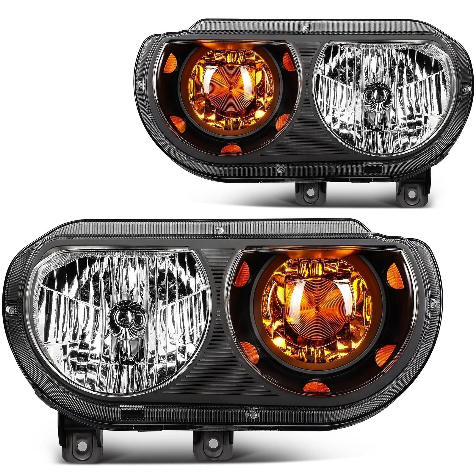 For 2014-2008 Dodge Challenger Black Housing w/Amber L+R Headlights Assembly 6B93BC-57 [1]