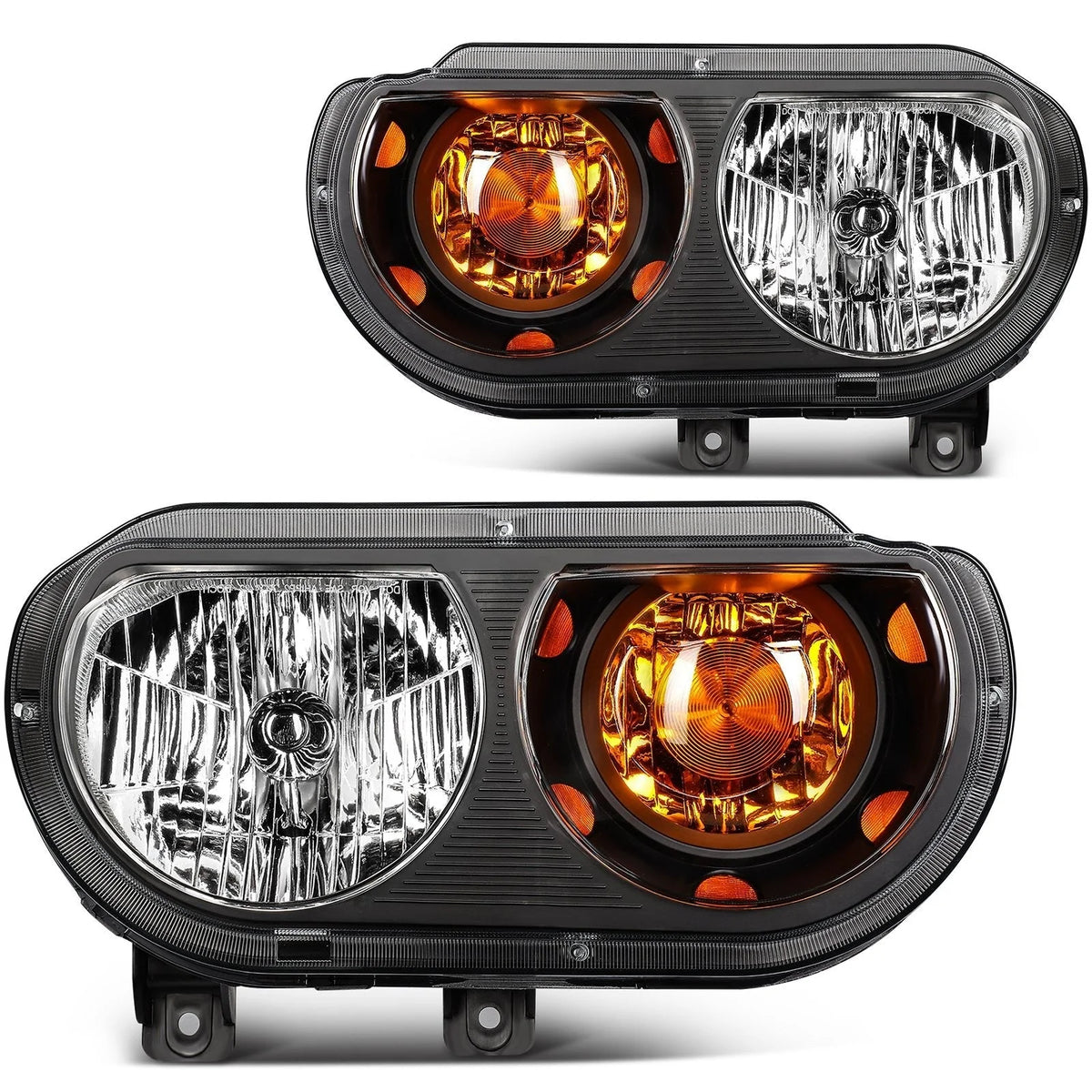 For 2014-2008 Dodge Challenger Black Housing w/Amber L+R Headlights Assembly 6B93BC-57 [1]