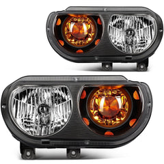 For 2014-2008 Dodge Challenger Black Housing w/Amber L+R Headlights Assembly 6B93BC-57 [1]