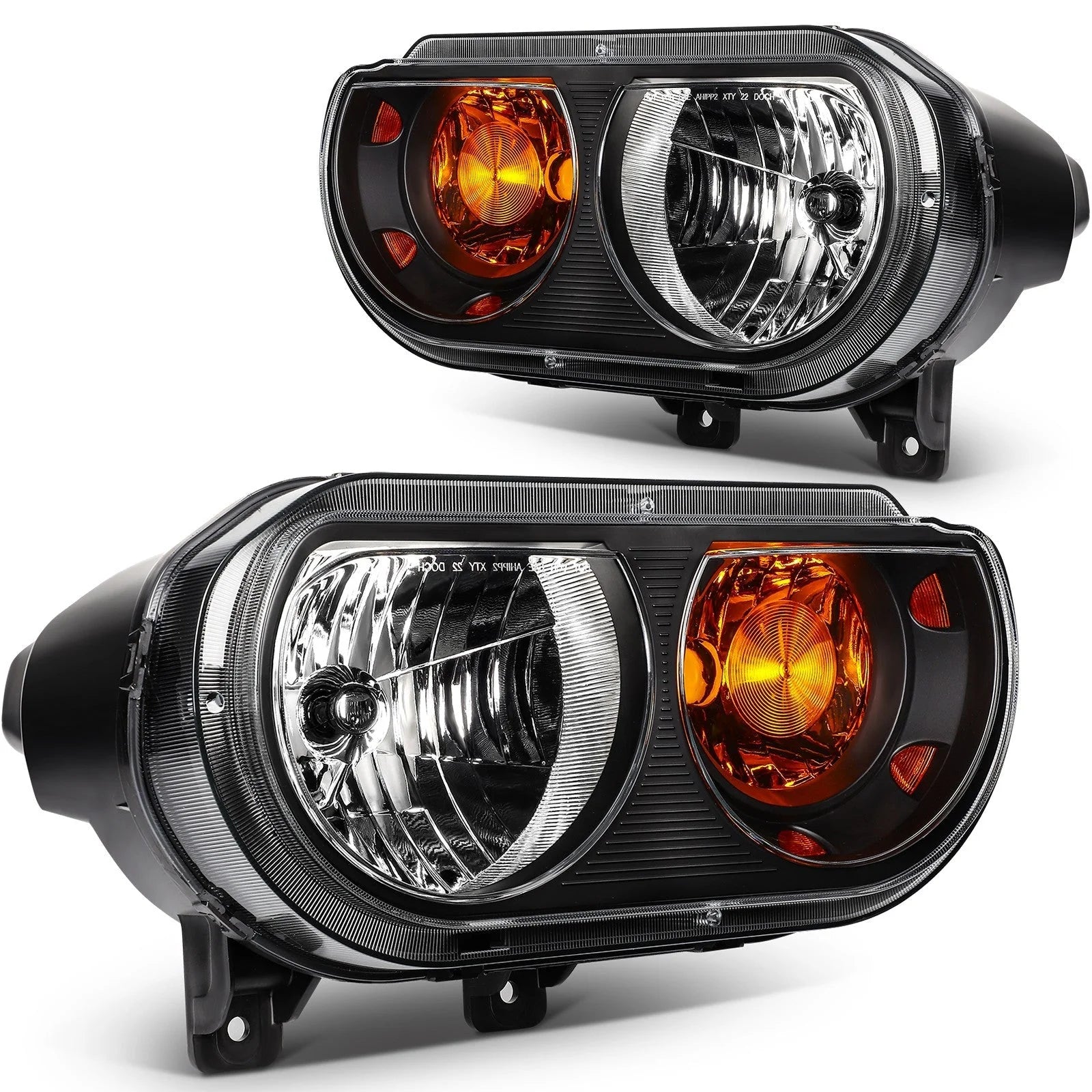 For 2014-2008 Dodge Challenger Black Housing w/Amber L+R Headlights Assembly 6B93BC-57 [2]