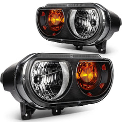 For 2014-2008 Dodge Challenger Black Housing w/Amber L+R Headlights Assembly 6B93BC-57 [2]