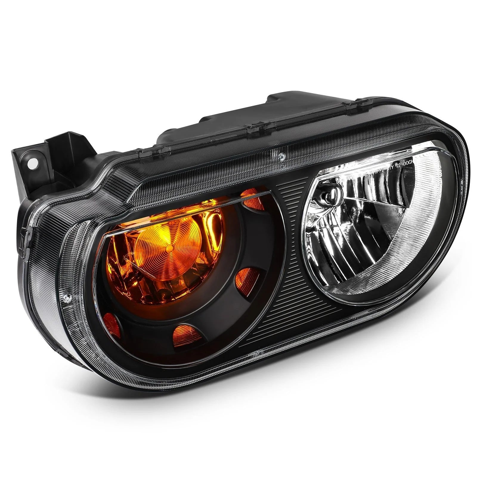 For 2014-2008 Dodge Challenger Black Housing w/Amber L+R Headlights Assembly 6B93BC-57 [5]