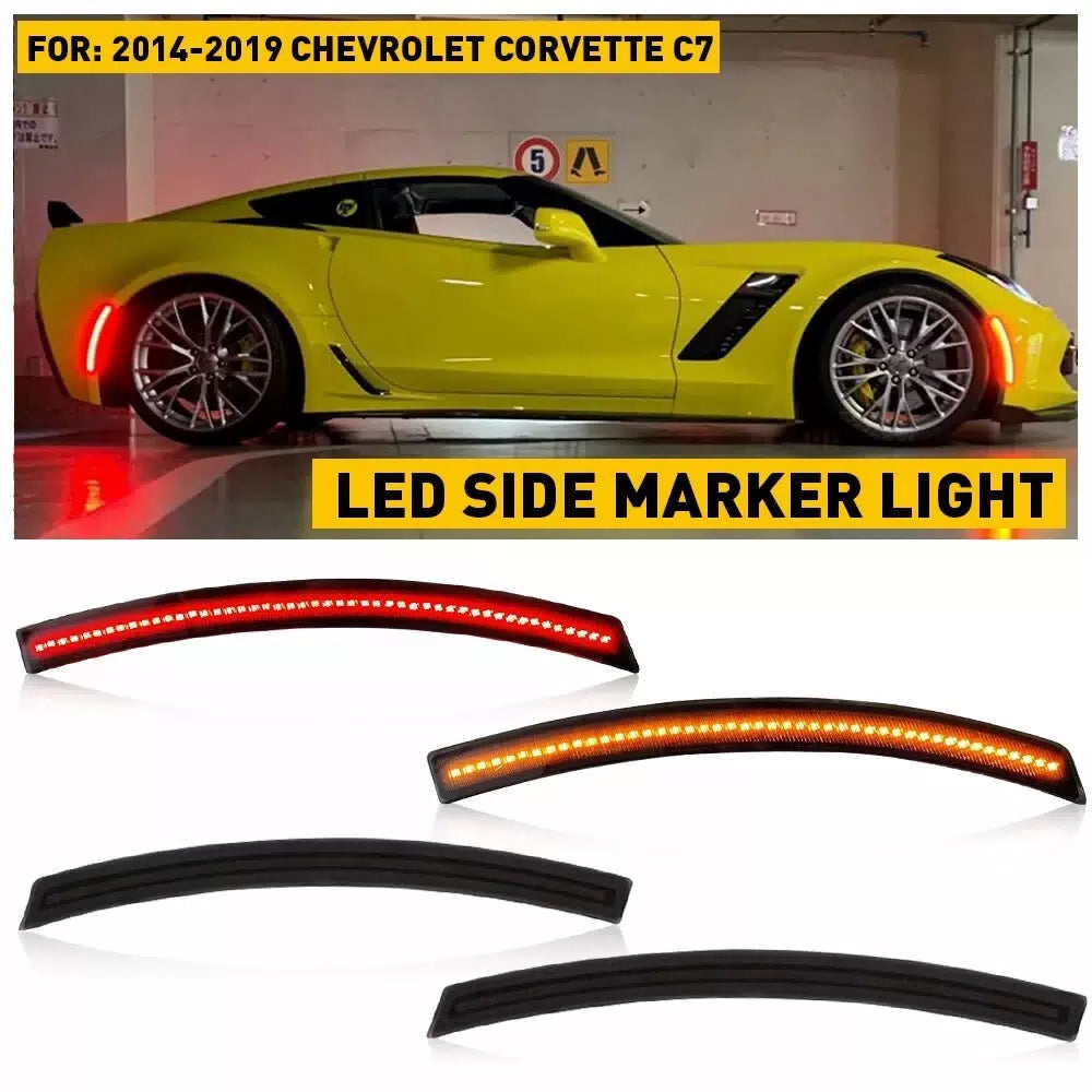 For 2014-2019 Chevy Corvette LED C7 Smoke Side Marker Lights Fender Front Rear 6B93BC-57 [1]