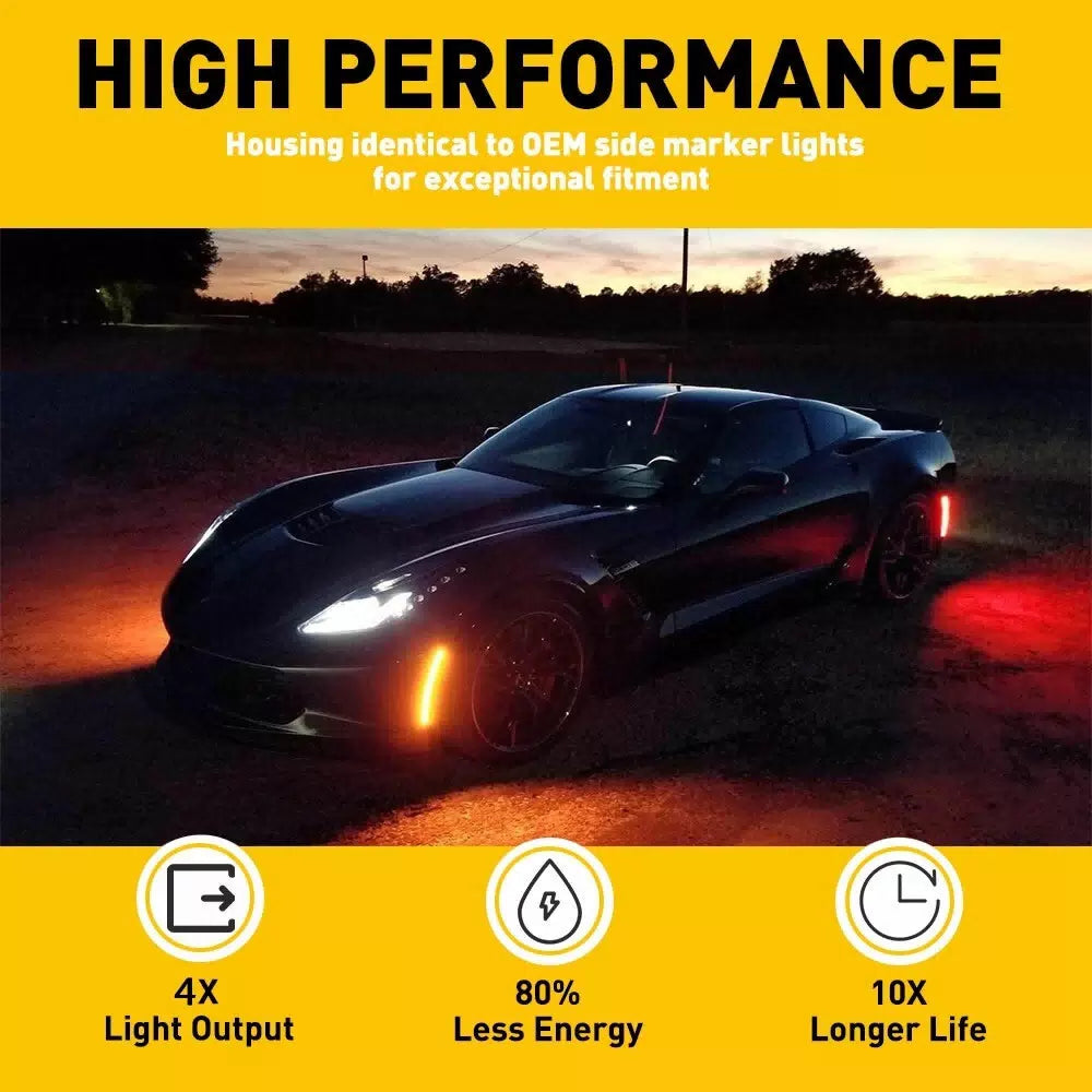 For 2014-2019 Chevy Corvette LED C7 Smoke Side Marker Lights Fender Front Rear 6B93BC-57 [3]