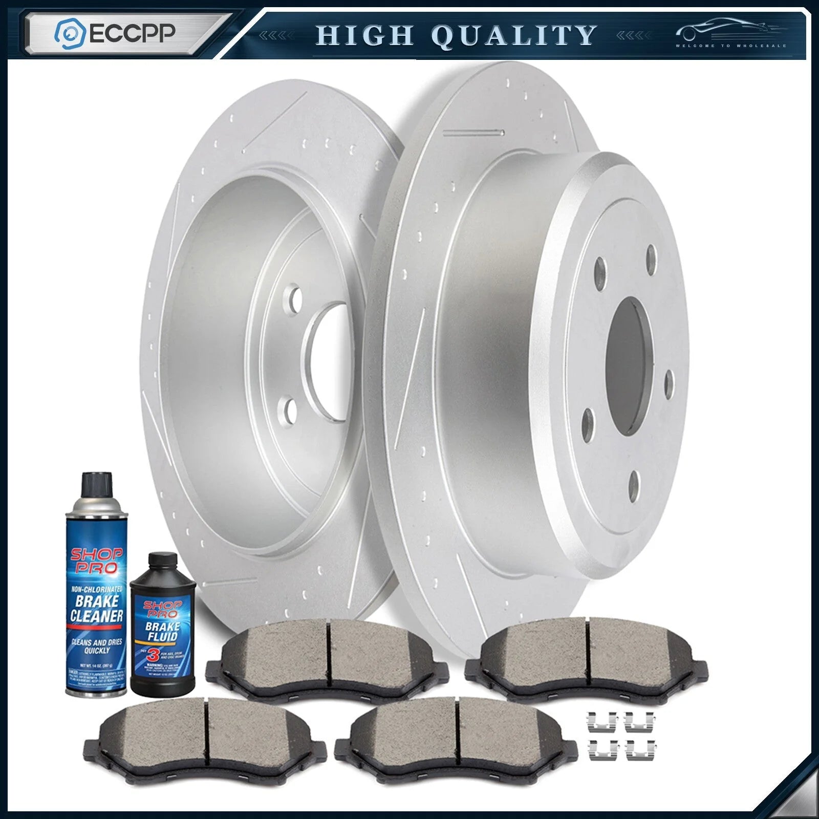 For 2016 Jeep Wrangler 4WD Rear Brake Rotors Discs And Ceramic Pads Slotted 6B93BC-57 [1]