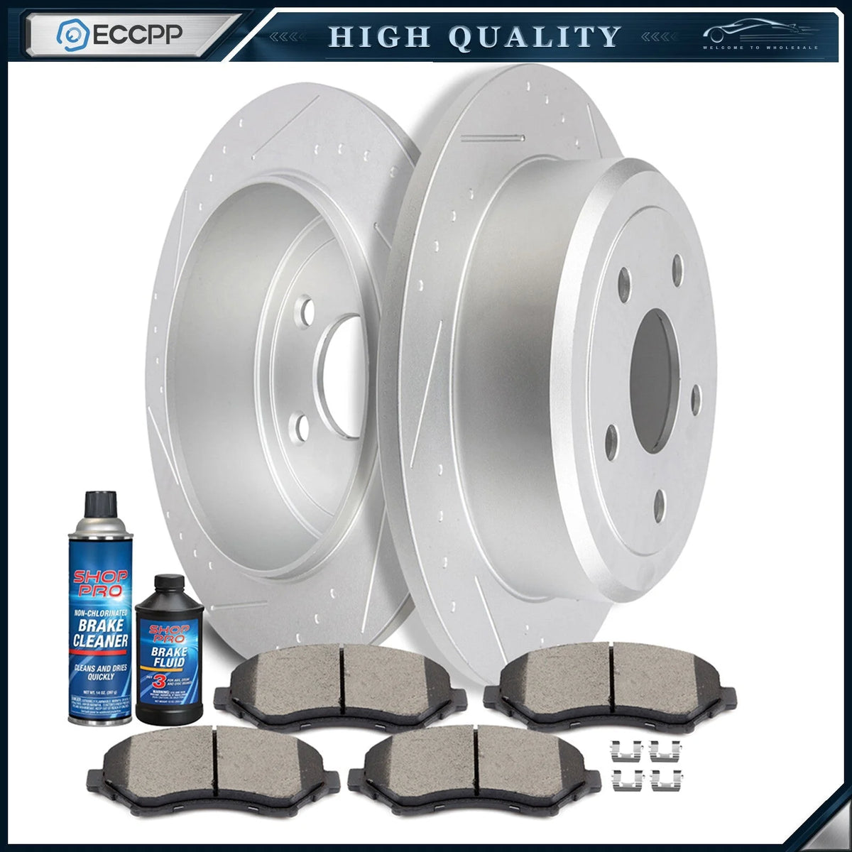 For 2016 Jeep Wrangler 4WD Rear Brake Rotors Discs And Ceramic Pads Slotted 6B93BC-57 [1]