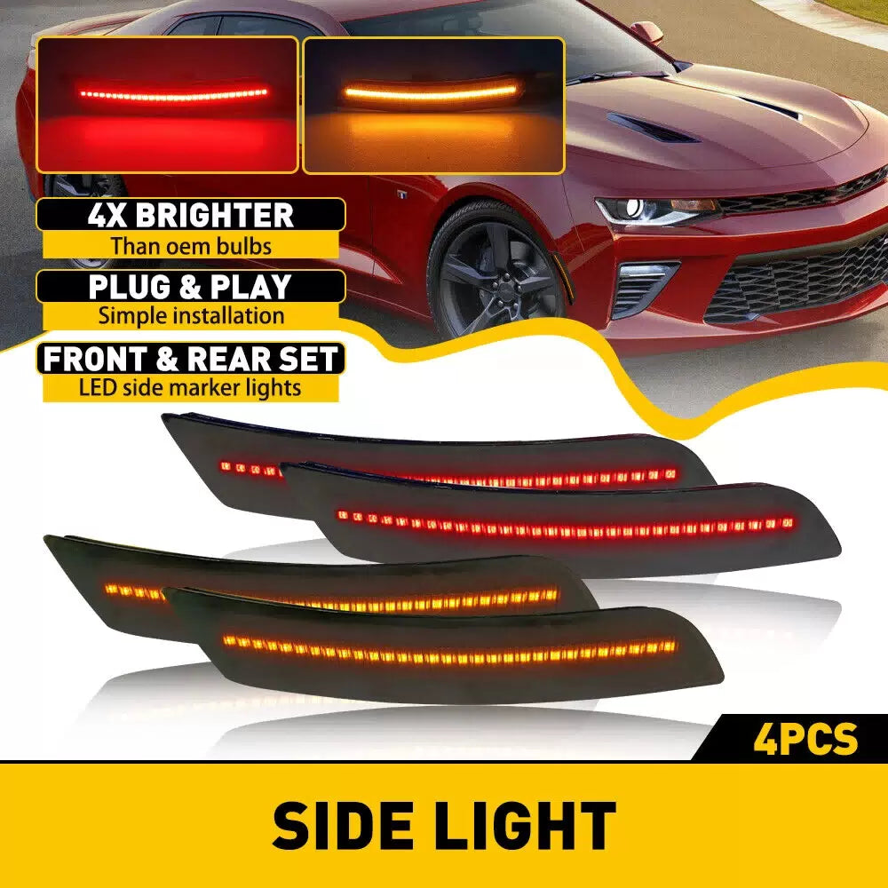 For Chevy Camaro 2016-2021 Smoked Front Rear LED Bumper Side Marker Lights Lamp 6B93BC-57 [10]