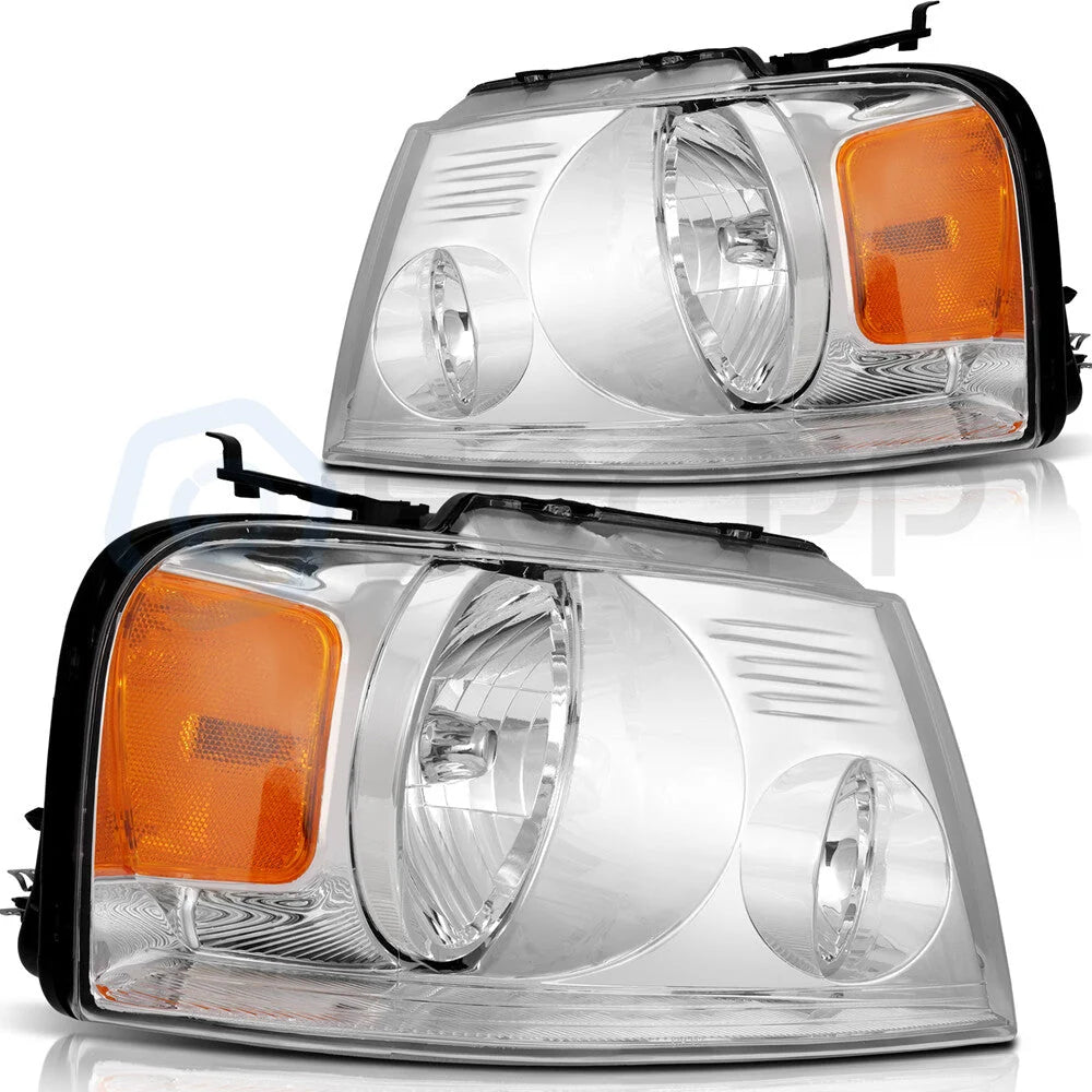 For Ford F-150 2004-2008 Headlights Assembly Pair Chrome Housing Headlamp Set 6B93BC-57 [1]