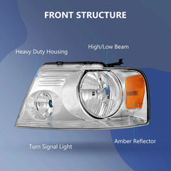 For Ford F-150 2004-2008 Headlights Assembly Pair Chrome Housing Headlamp Set 6B93BC-57 [2]