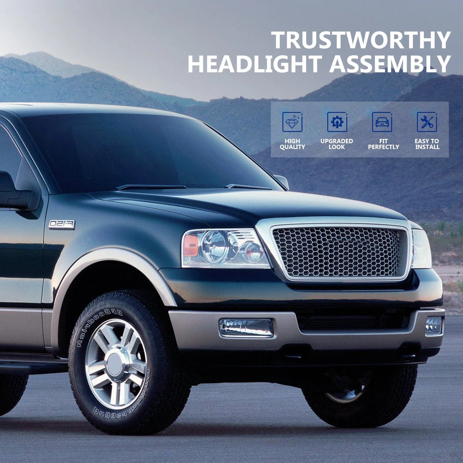 For Ford F-150 2004-2008 Headlights Assembly Pair Chrome Housing Headlamp Set 6B93BC-57 [5]