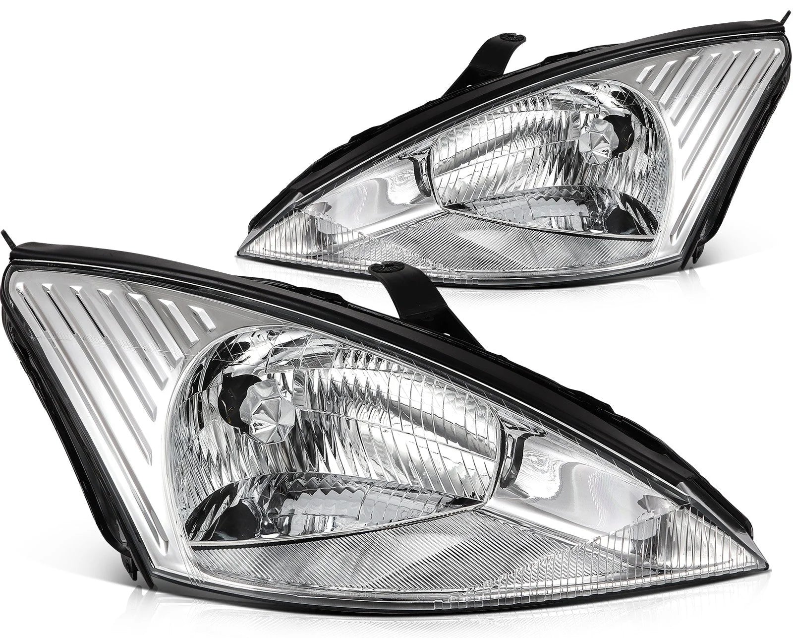 For Ford Focus 2004-2000 Headlight Assembly Chrome Housing Clear Lens Left+Right 6B93BC-57 [1]