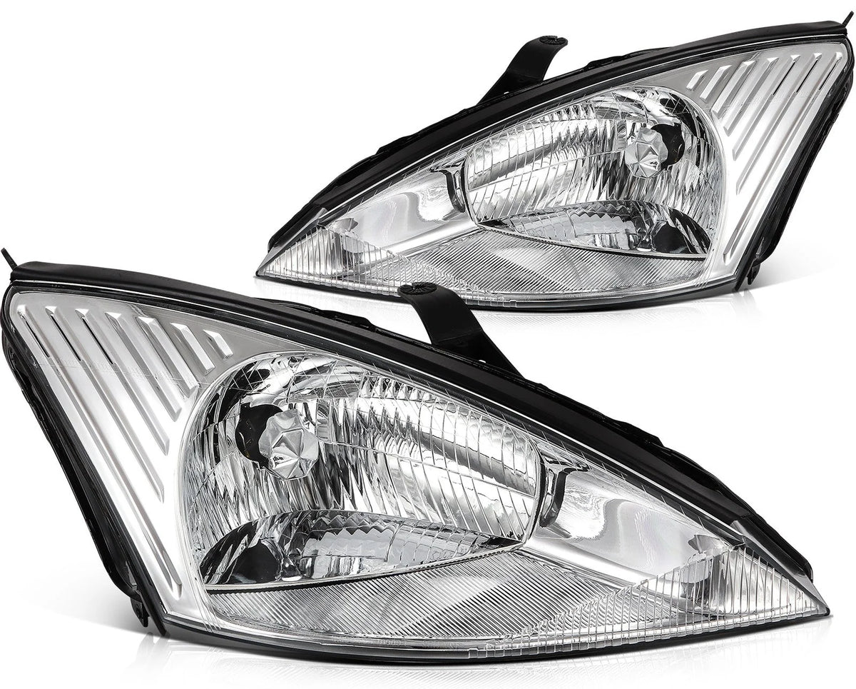 For Ford Focus 2004-2000 Headlight Assembly Chrome Housing Clear Lens Left+Right 6B93BC-57 [1]