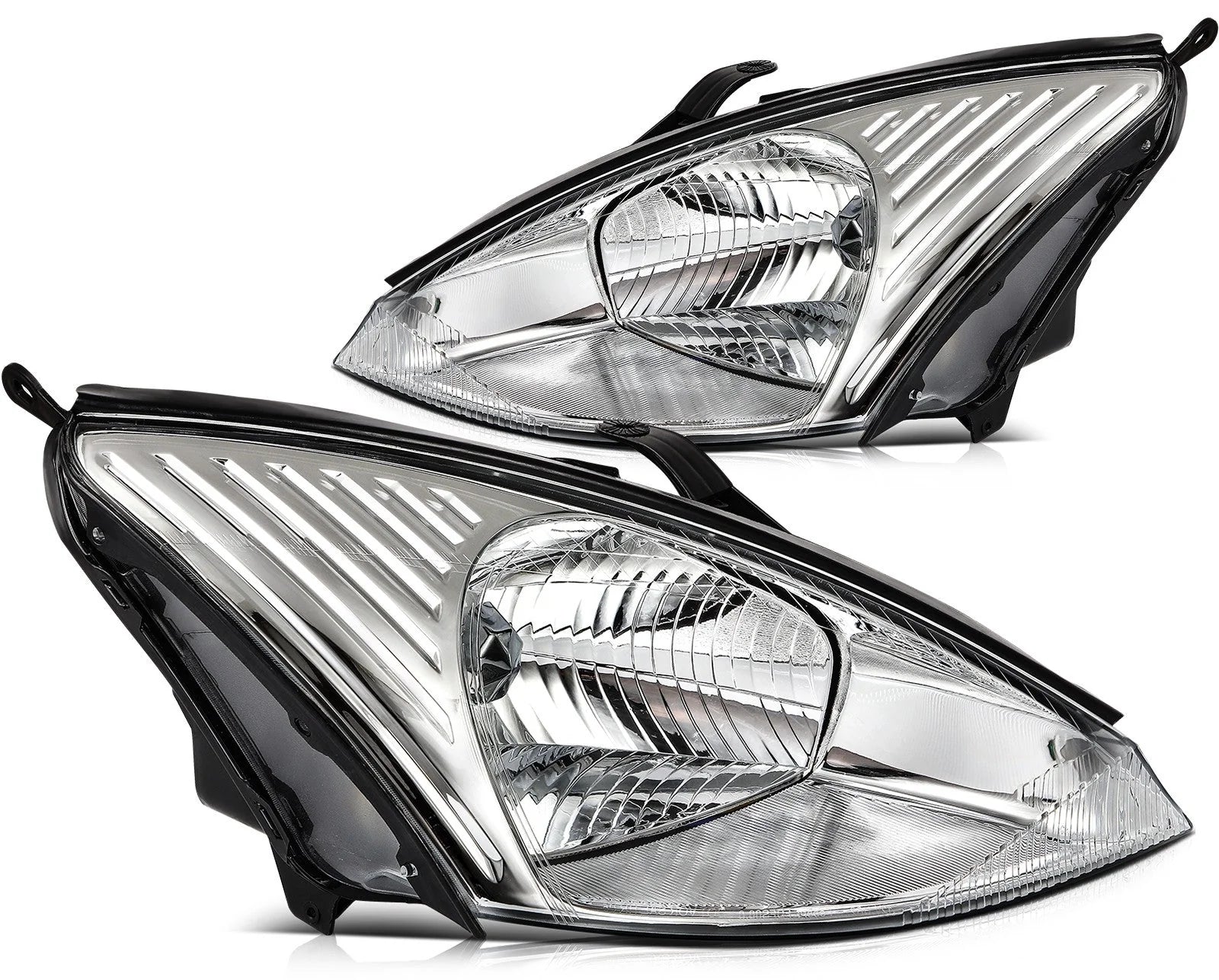 For Ford Focus 2004-2000 Headlight Assembly Chrome Housing Clear Lens Left+Right 6B93BC-57 [2]