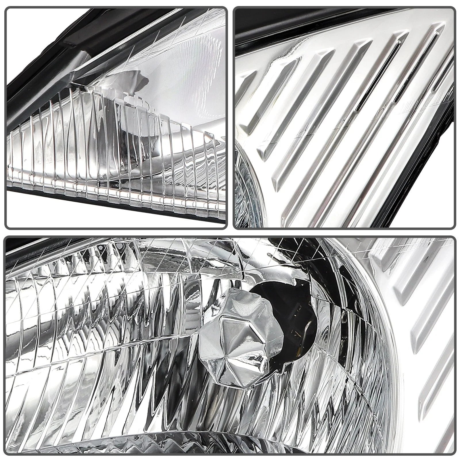 For Ford Focus 2004-2000 Headlight Assembly Chrome Housing Clear Lens Left+Right 6B93BC-57 [9]