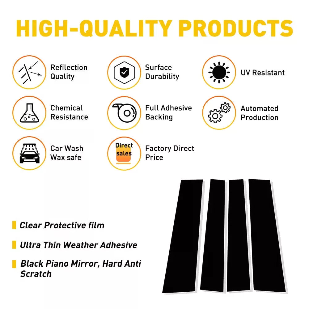 For TOYOTA Tundra Double Cab 2007-2021 Black Pillar Posts Door Window Cover EOA 6B93BC-57 [3]