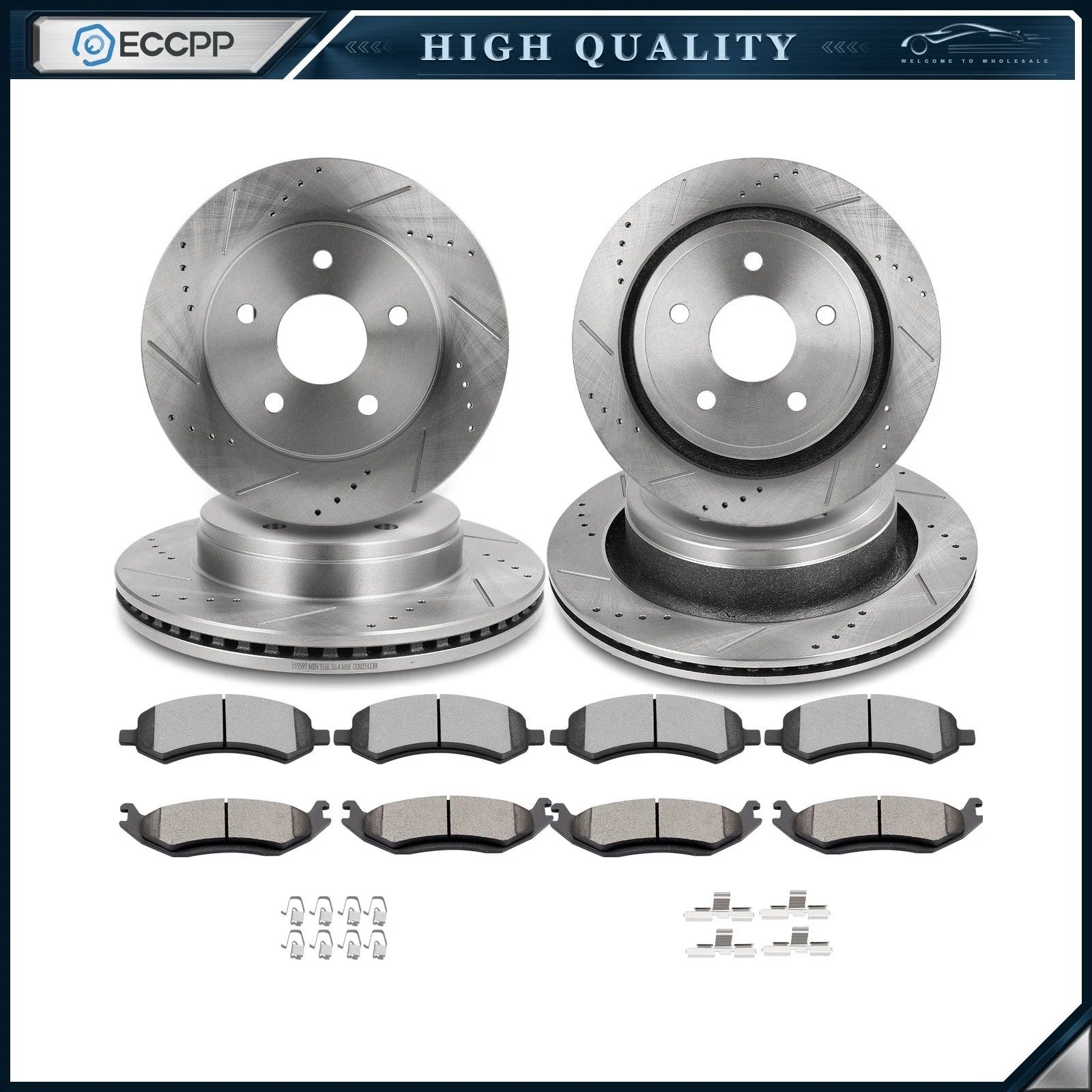 Front And Rear Brake Rotors & Pads For Chrysler Aspe 07 2008 2009 Dodge Durango KOEEP [1]