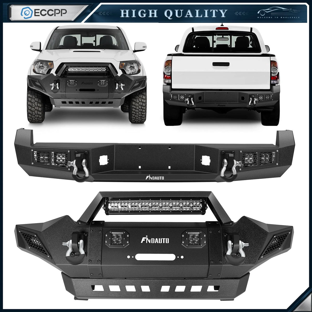 Front Rear Bumper Steel w/ LED Lights Guard D-ring For Toyota Tacoma 2005-2015 6B93BC-57 [1]