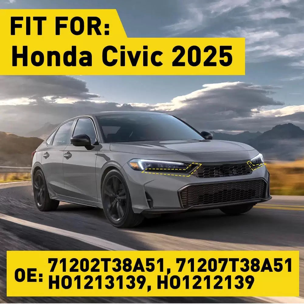 Front Upper Bumper Grille Molding Trim Black Left Right For Honda Civic 2025 EOA 6B93BC-57 [2]