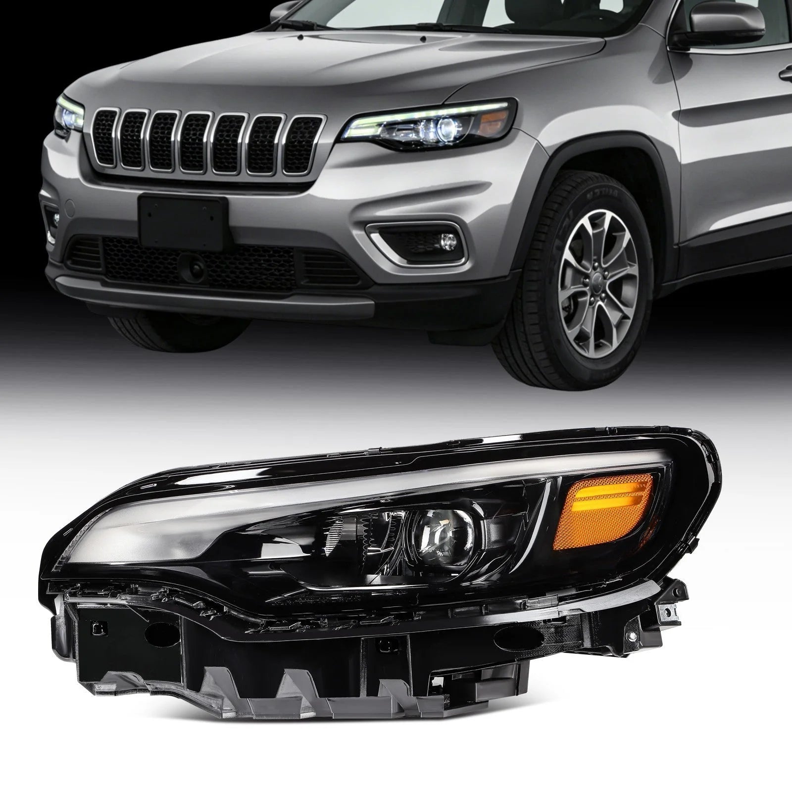 Headlight Assembly Driver Side For 2023-2019 Jeep Cherokee Black Housing 6B93BC-57 [1]