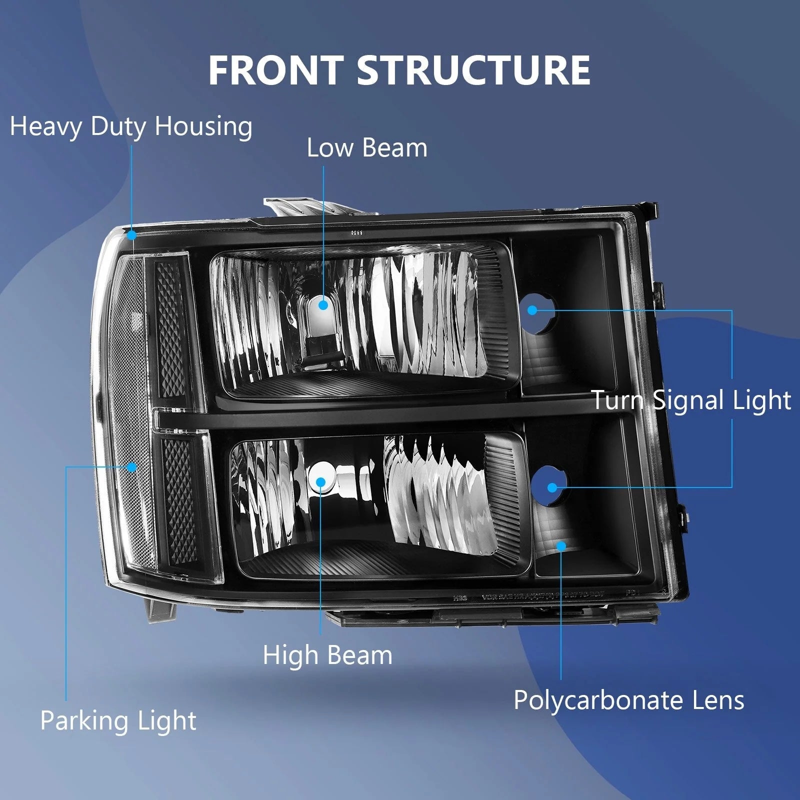 Headlight Assembly Pair For GMC Sierra 2007-2013 Headlmap Replacement Clear Lens 6B93BC-57 [3]