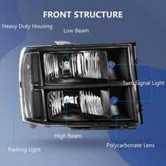 Headlight Assembly Pair For GMC Sierra 2007-2013 Headlmap Replacement Clear Lens 6B93BC-57 [3]
