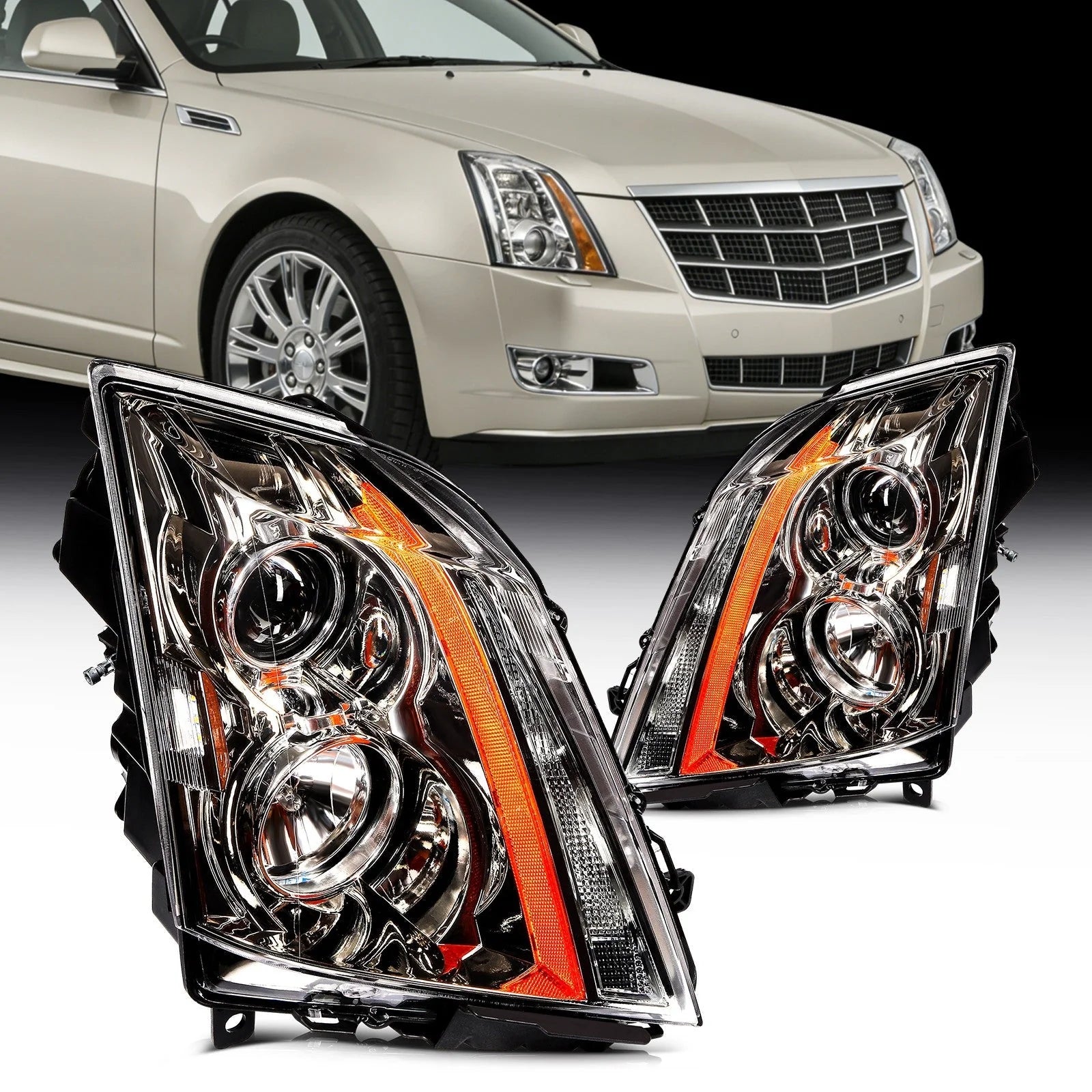 Headlights Assembly For 2014-2008 Cadillac CTS CT-S Left+Right [Halogen Type] 6B93BC-57 [1]