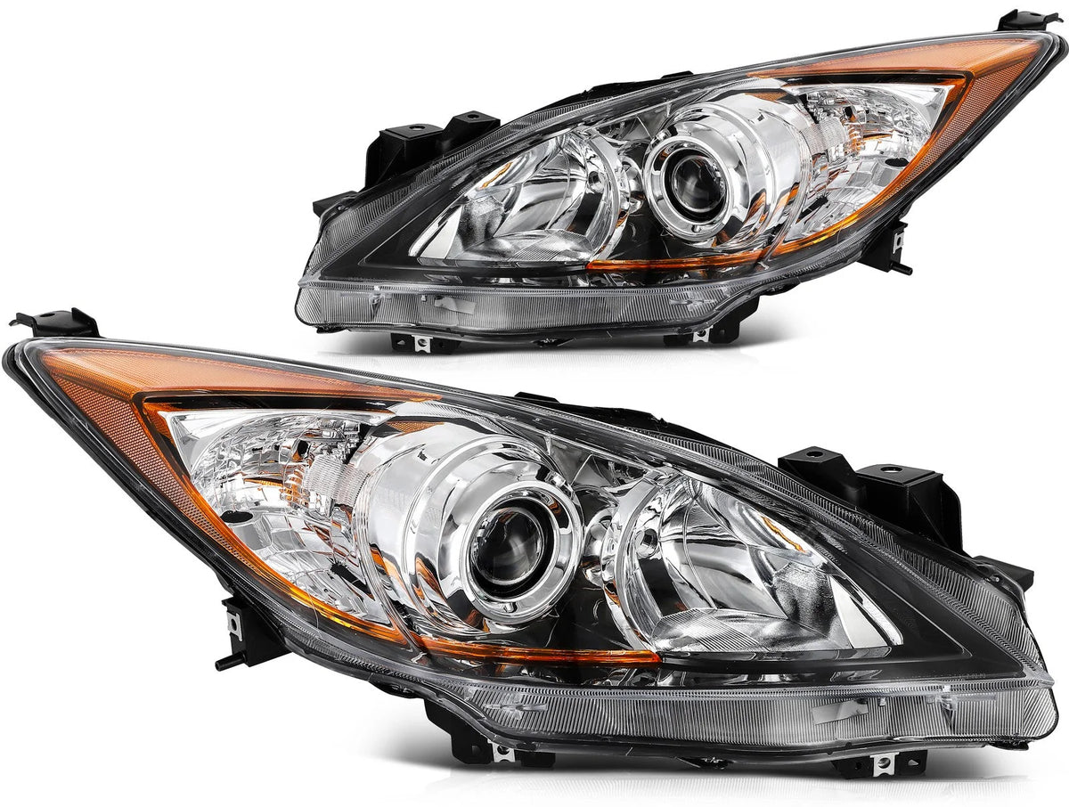 Headlights Assembly Left+Right For 2010-2013 Mazda 3 (5-Speed) Chrome w/Amber KOEEP [1]
