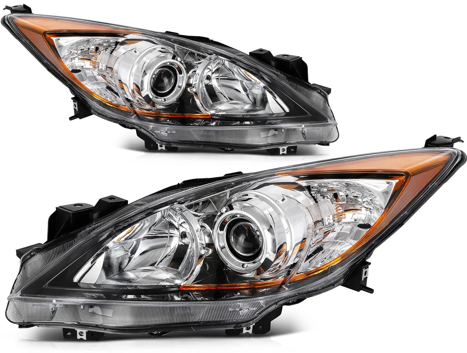 Headlights Assembly Left+Right For 2010-2013 Mazda 3 (5-Speed) Chrome w/Amber KOEEP [2]