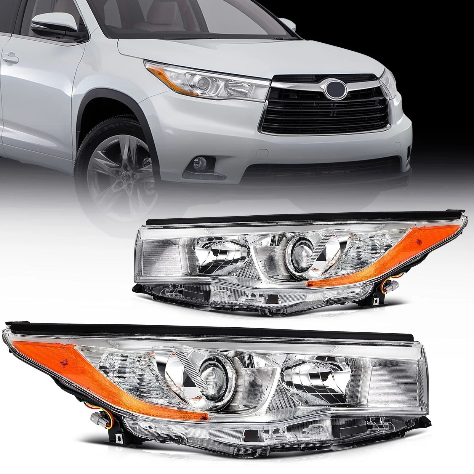 Left+Right Headlights Assembly For 2014-16 Toyota Highlander Chrome Housing 6B93BC-57 [1]