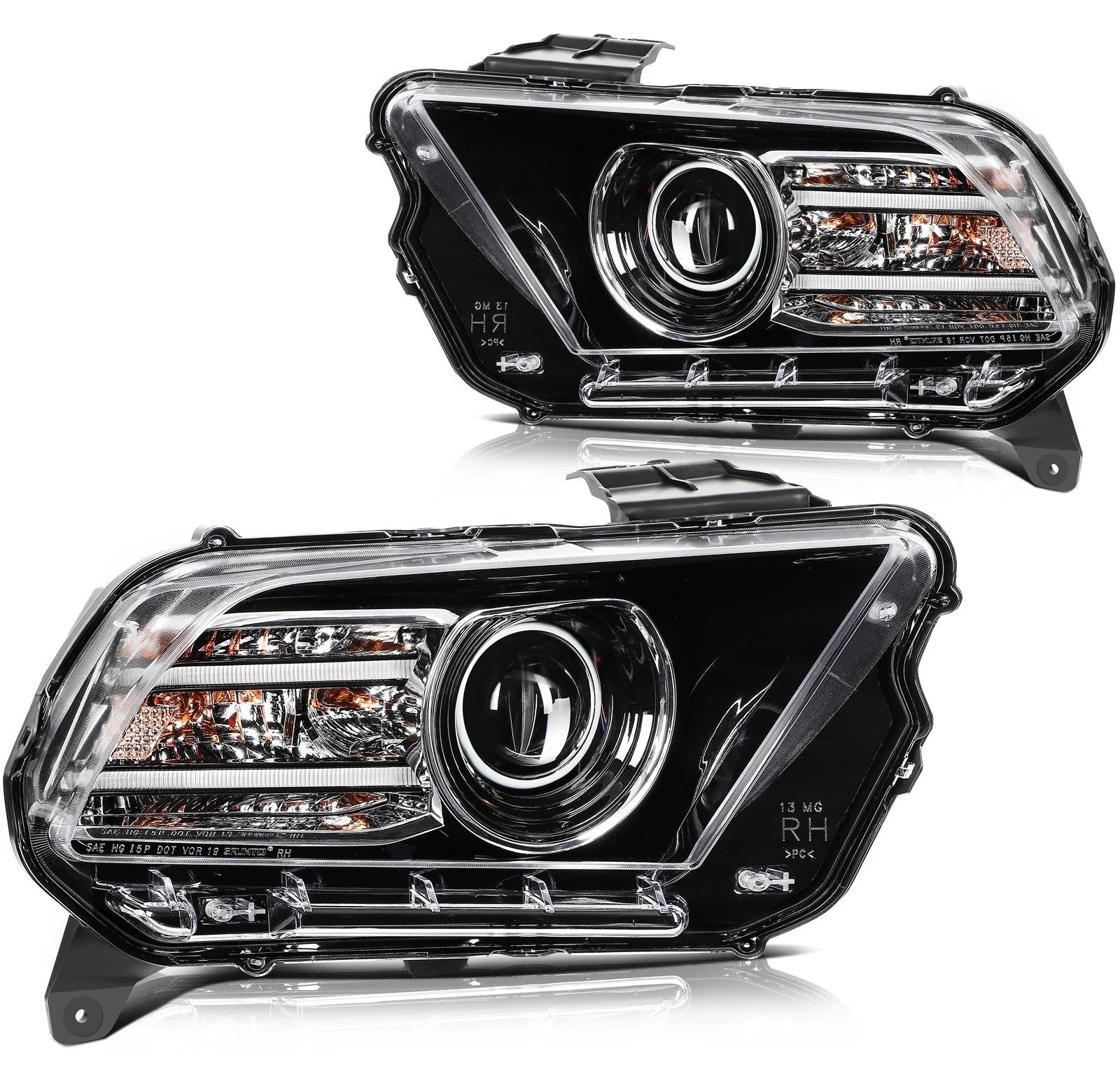 Left+Right Headlights Assembly For 2014 2013 Ford Mustang Black Housing 6B93BC-57 [1]
