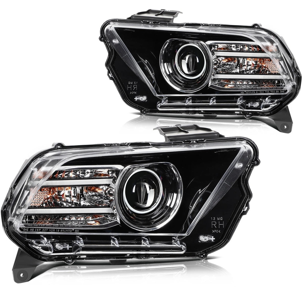 Left+Right Headlights Assembly For 2014 2013 Ford Mustang Black Housing 6B93BC-57 [1]