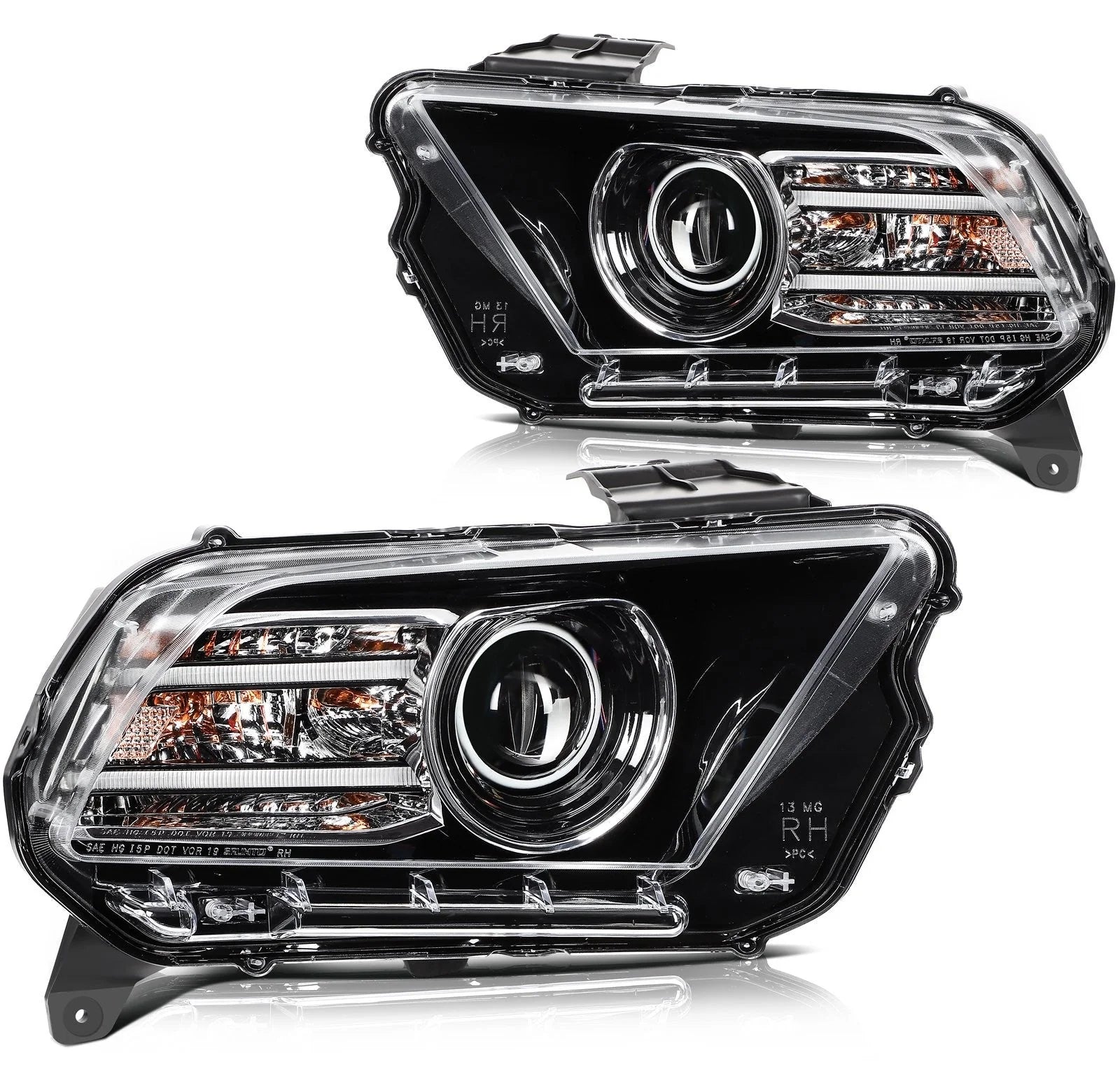 Left+Right Headlights Assembly For 2014 2013 Ford Mustang Black Housing 6B93BC-57 [2]