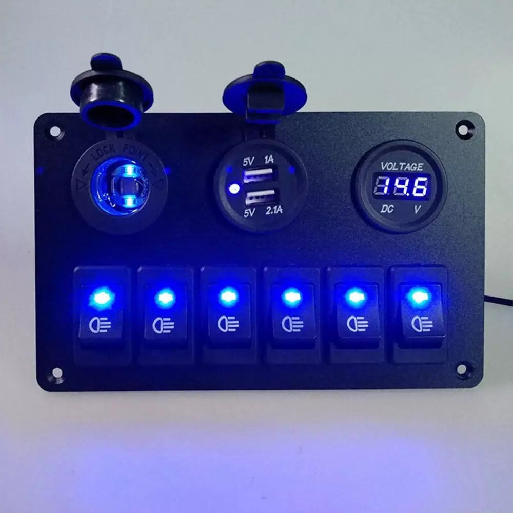 Marine Boat 6-Gang Waterproof Circuit Blue Rocker LED Switch Panel Breaker EOA 6B93BC-57 [1]