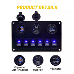 Marine Boat 6-Gang Waterproof Circuit Blue Rocker LED Switch Panel Breaker EOA 6B93BC-57 [2]