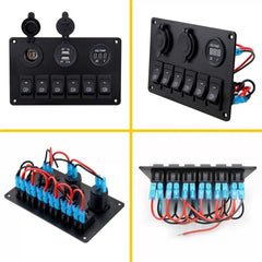 Marine Boat 6-Gang Waterproof Circuit Blue Rocker LED Switch Panel Breaker EOA 6B93BC-57 [3]