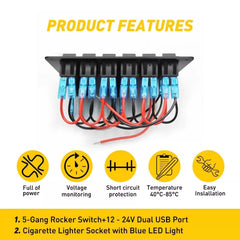 Marine Boat 6-Gang Waterproof Circuit Blue Rocker LED Switch Panel Breaker EOA 6B93BC-57 [4]