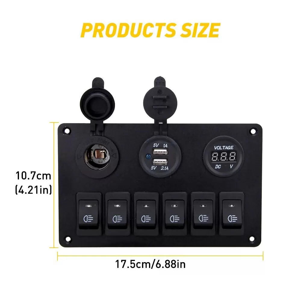 Marine Boat 6-Gang Waterproof Circuit Blue Rocker LED Switch Panel Breaker EOA 6B93BC-57 [7]