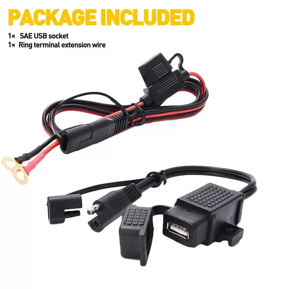 Motorcycle SAE to USB Adapter Cable 2.1A Phone GPS Charger USB Outlet Waterproof 6B93BC-57 [10]