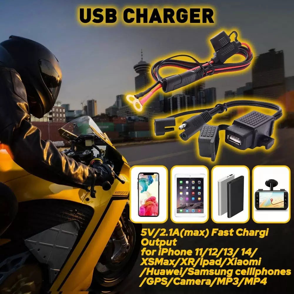 Motorcycle SAE to USB Adapter Cable 2.1A Phone GPS Charger USB Outlet Waterproof 6B93BC-57 [9]